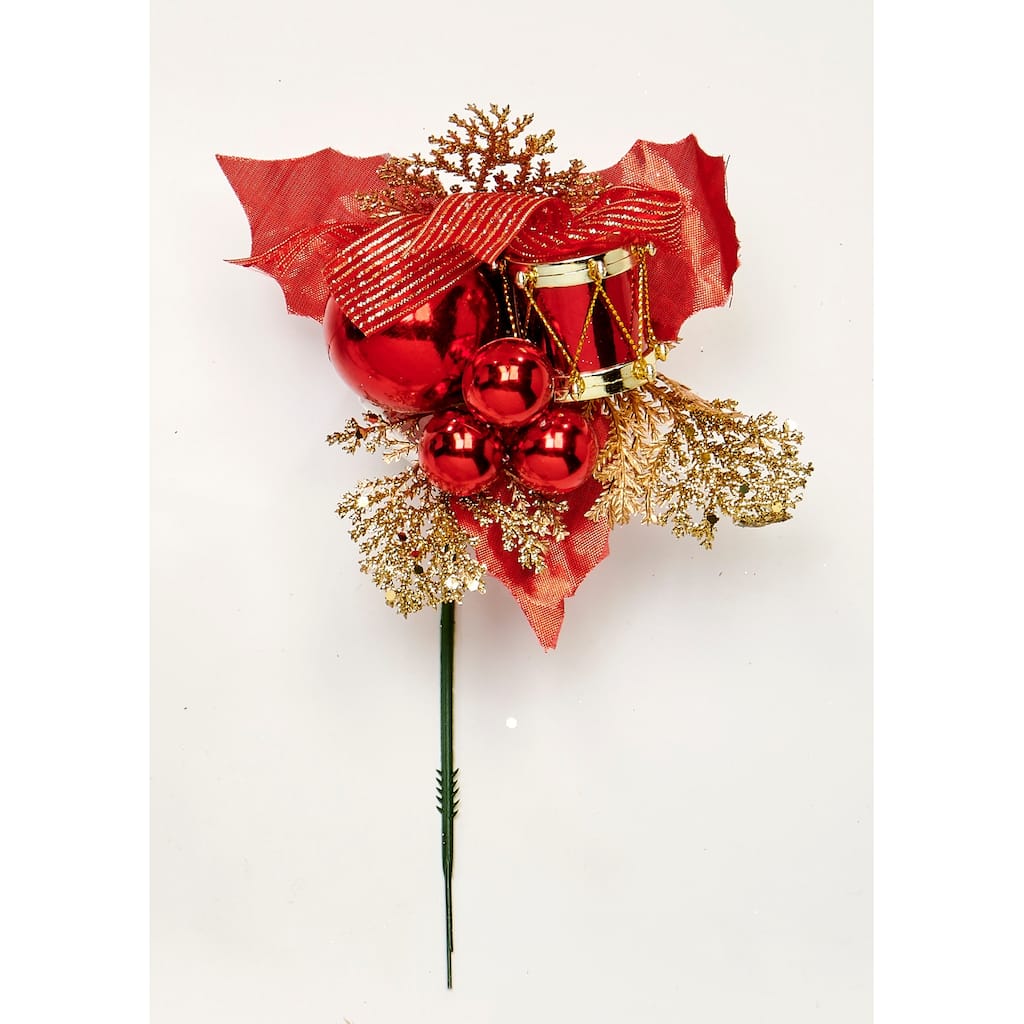 7" Outdoor Weatherproof Christmas Leaf Drum Ball Pick, Red, Set of 12