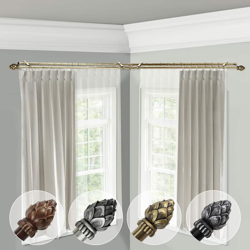 Corner Window Curtain Rod Double, Adjustable Rustic Rods 48-84", Cocoa Home Decor - M