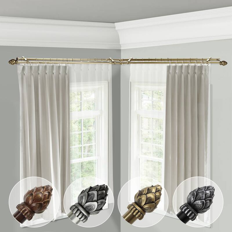 Corner Window Curtain Rod Double Rod Adjustable Cocoa 28-48 Inch - M