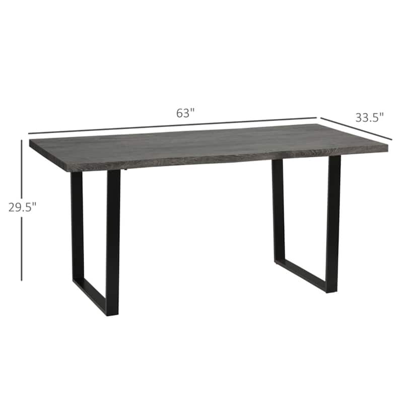 Storm Grey-Jet Black MDF Steel 6 Seater Dining Table with Wavy Edge - 63" L x 33.5" W x 29.5" H