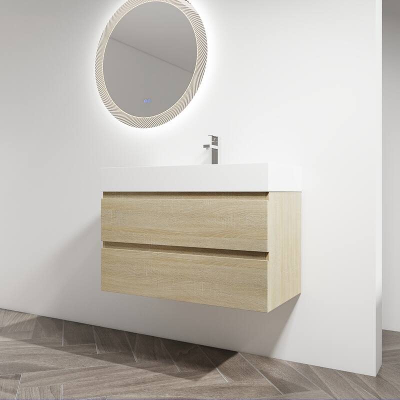 Vanity with Thick Edge Resin Sink, Soft-Close Drawers, Water-Resistant Melamine Surface (Sink and Cabinet Only)