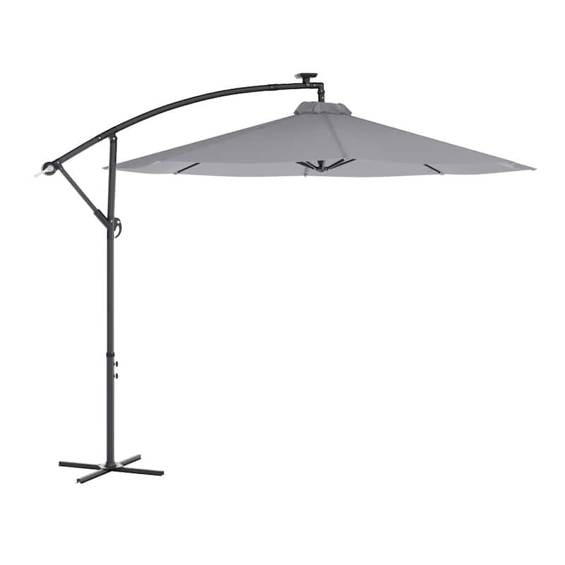 Commercial 10 FT Solar LED Light Cantilever Umbrella with Crank and Tilt-Tan