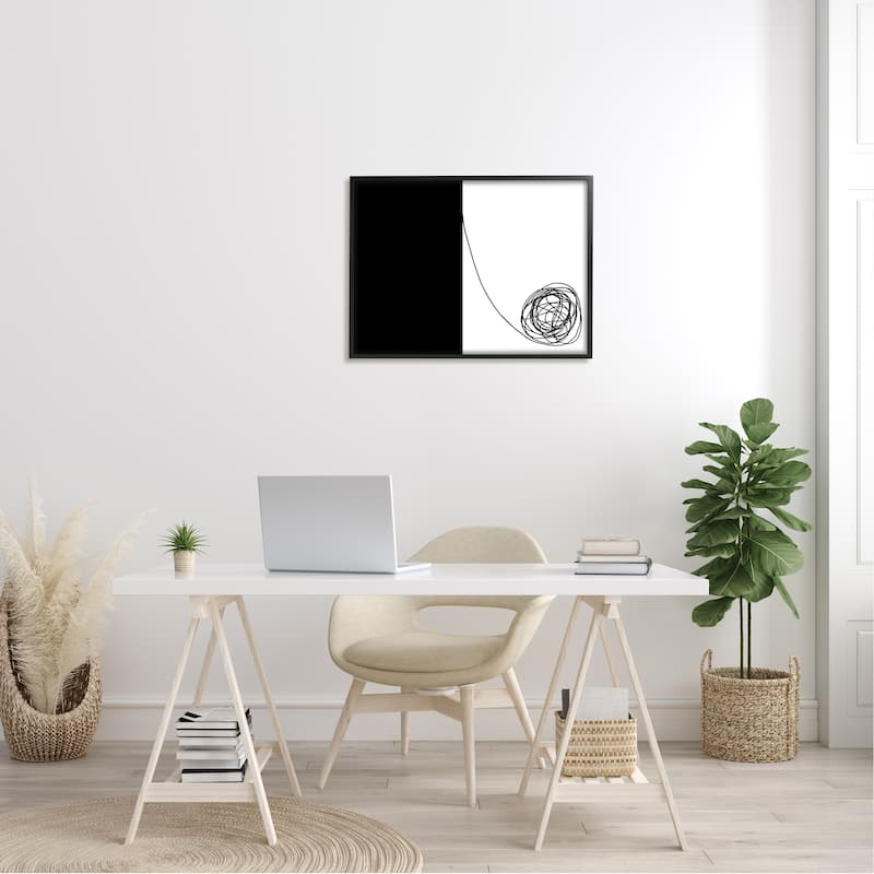 Stupell Simple Abstract Modern Black And White Scribble Framed Wall Art