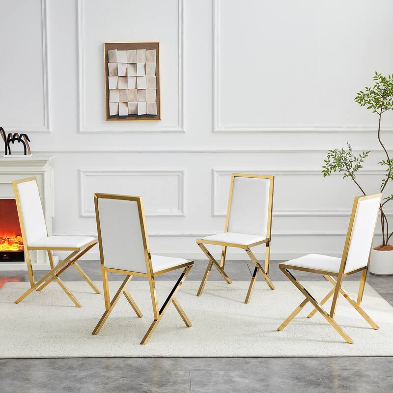 4-Pack Metal Framed PU Dining Chairs: Ergonomic Design, A Simple And Luxurious Choice Featuring Unique Gold Legs