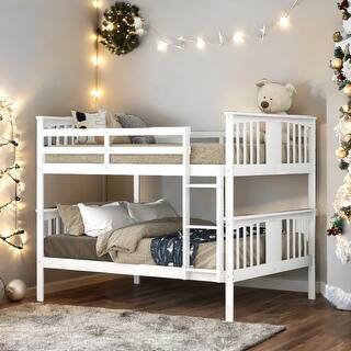 Full over Full Bunk Bed with Ladder for Bedroom, Guest Room Furniture