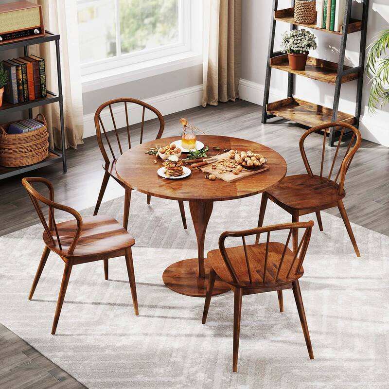 Costway Wooden Dining Chair Set of 2/4 with High Spindle Back Rubber