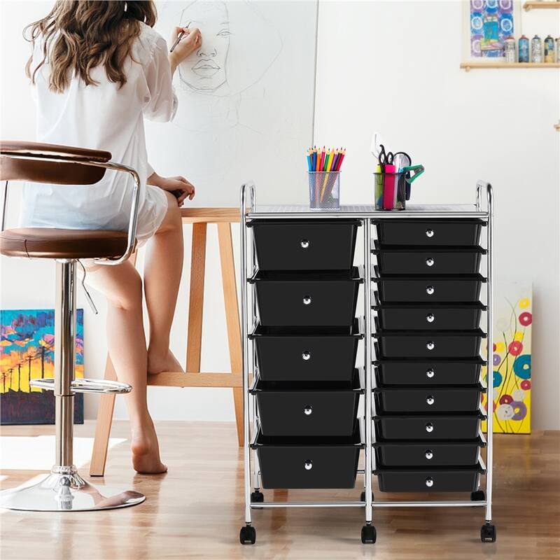Yaheetech 15-Drawer Metal Frame Rolling Storage Cart Bin Organizer