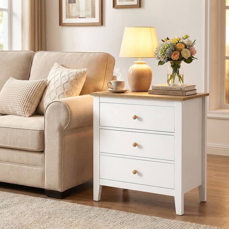 Large 3 Drawer Nightstand with Solid Wood Knobs