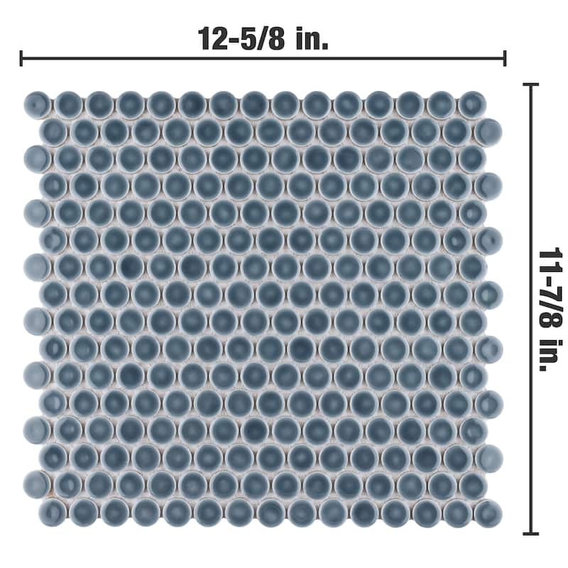Merola Tile Hudson Penny Round Storm Grey 11-7/8" x 12-5/8" Porcelain Floor and Wall Tile