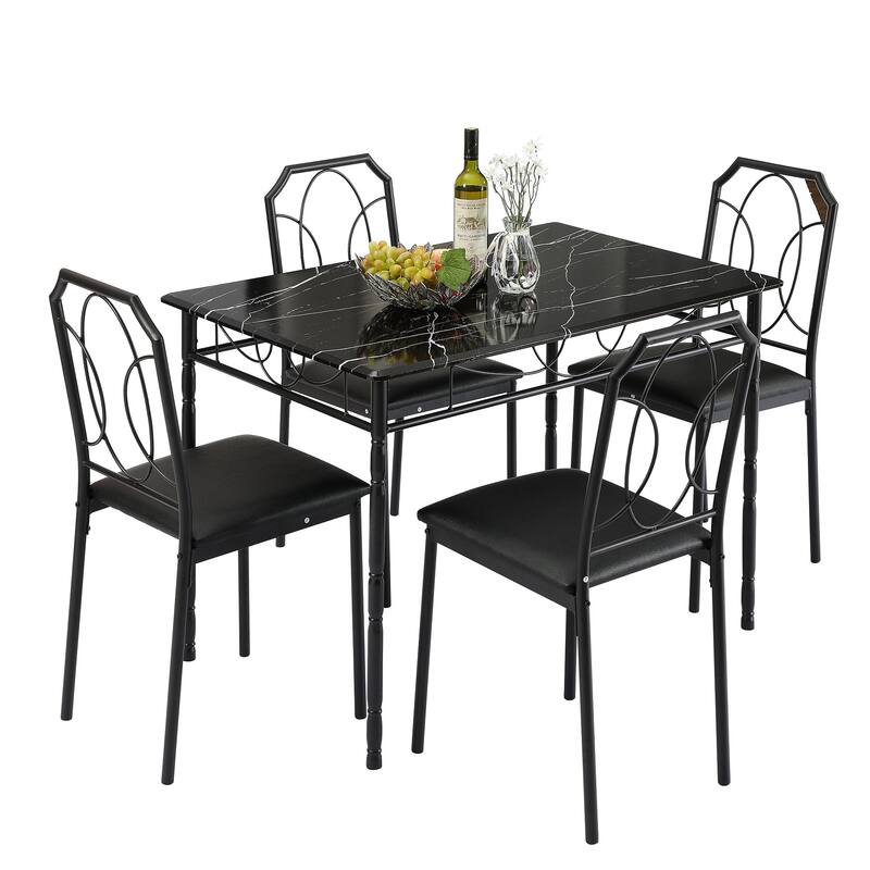 VECELO Industrial 5-Piece Dining Table Set, Table and Chairs Sets ( Set of 5)