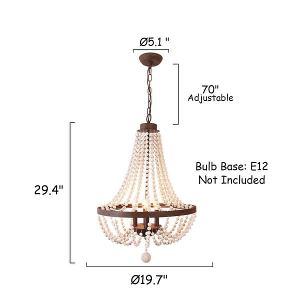 dimension image slide 1 of 2, Oaks Aura Farmhouse Candle Style 4-Light Wood Ceiling Light Bohemia Beaded Wood Chandelier