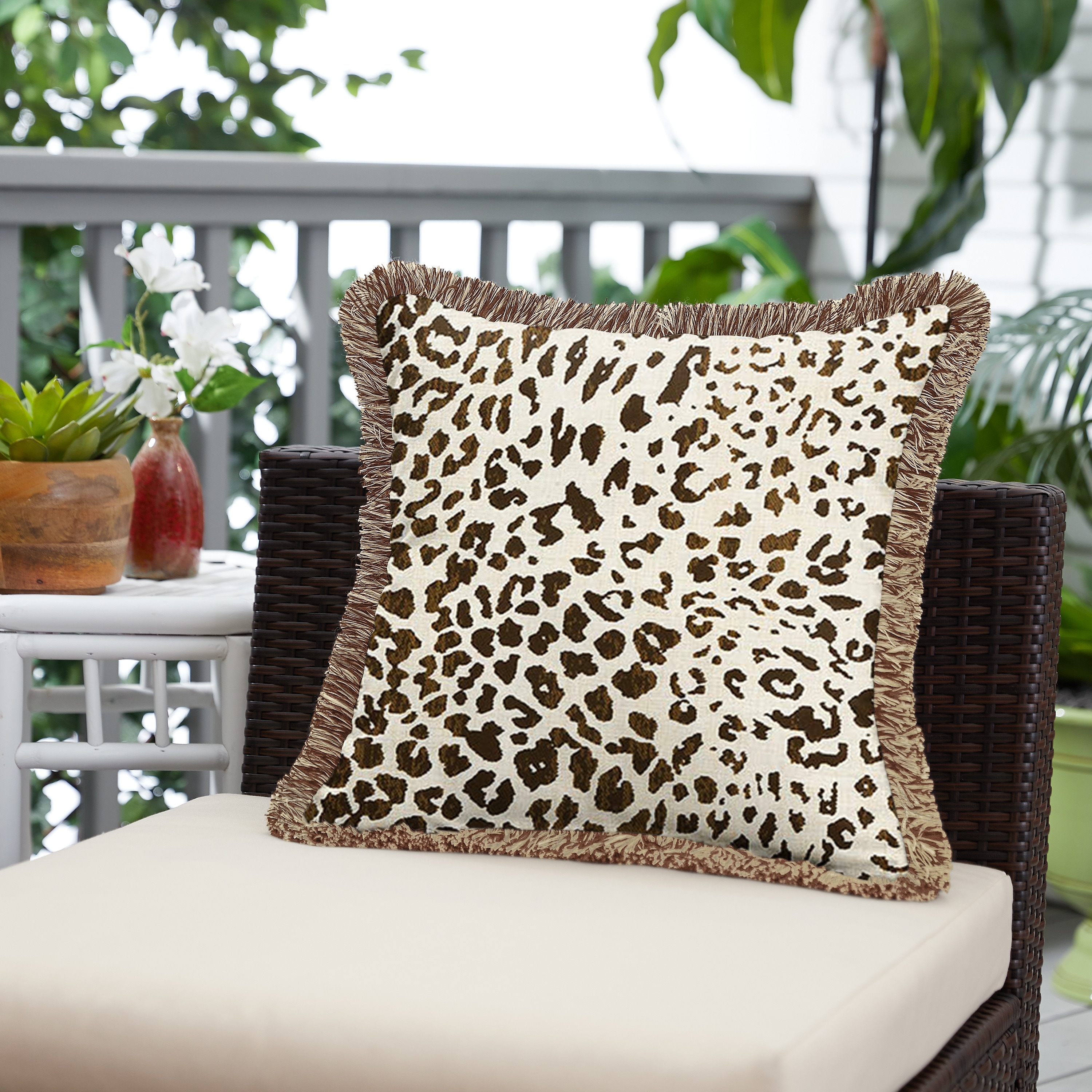 Sunbrella Instinct Espresso and Brown Fringe Indoor/ Outdoor Pillow - 18 in x 18 in