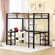 preview thumbnail 1 of 11, Full Metal Loft Bed with Desk and Shelves, Ladder and Guardrails Black