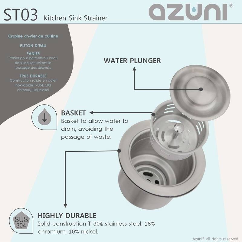 AZUNI 3.5-inch Kitchen Sink Strainer with Extra Deep Removable Waste Bin - Fits Standard 3.5" drain Opening.
