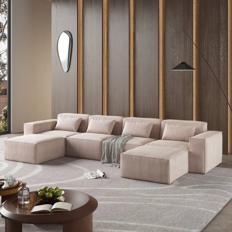 149" U Shaped Modular Sectional Sofa, 6-Seat Upholstered Sofa Couch, Free Combination