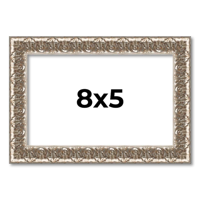 8x5 Frame Silver Versailles Ornate Solid Wood Picture Frame | 1 Inch