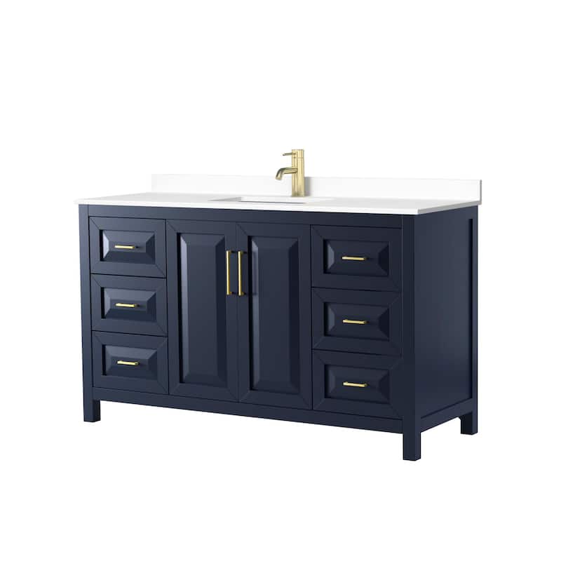Wyndham Collection Daria 60" Free Standing Single Basin Vanity Set - Dark Blue / White Cultured Marble Top / Brushed