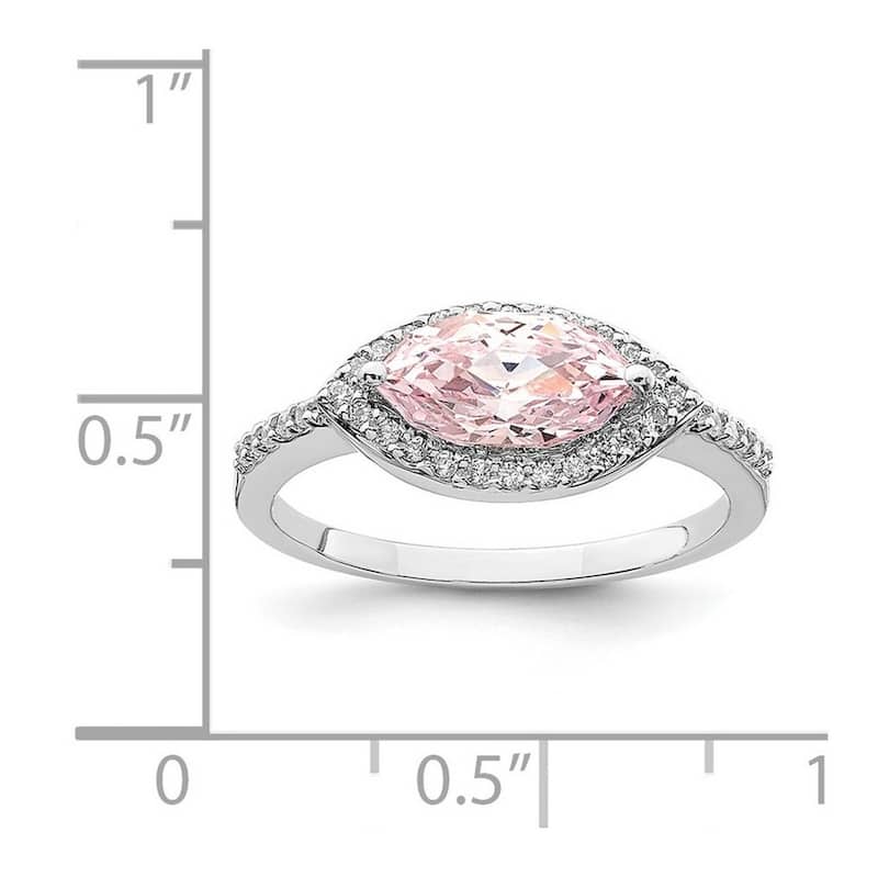 Curata 925 Sterling Silver Rhodium Plated 10x5 Pink Marquise CZ Cubic Zirconia Ring