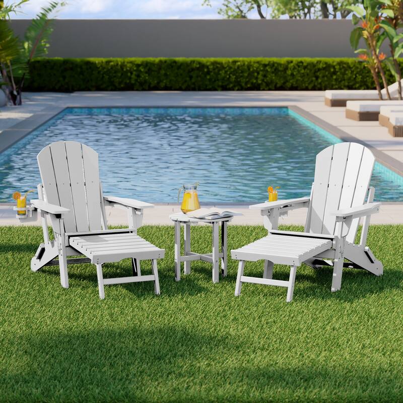 Laguna Outdoor 3-Piece Folding Adjustable Adirondack Chair with Hideaway Ottoman & Round Side Table