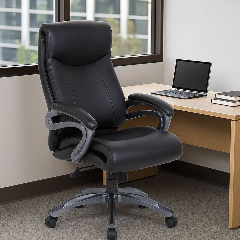 Sian Rolling Executive Chair with Dark Gray Finish, Black Faux Leather