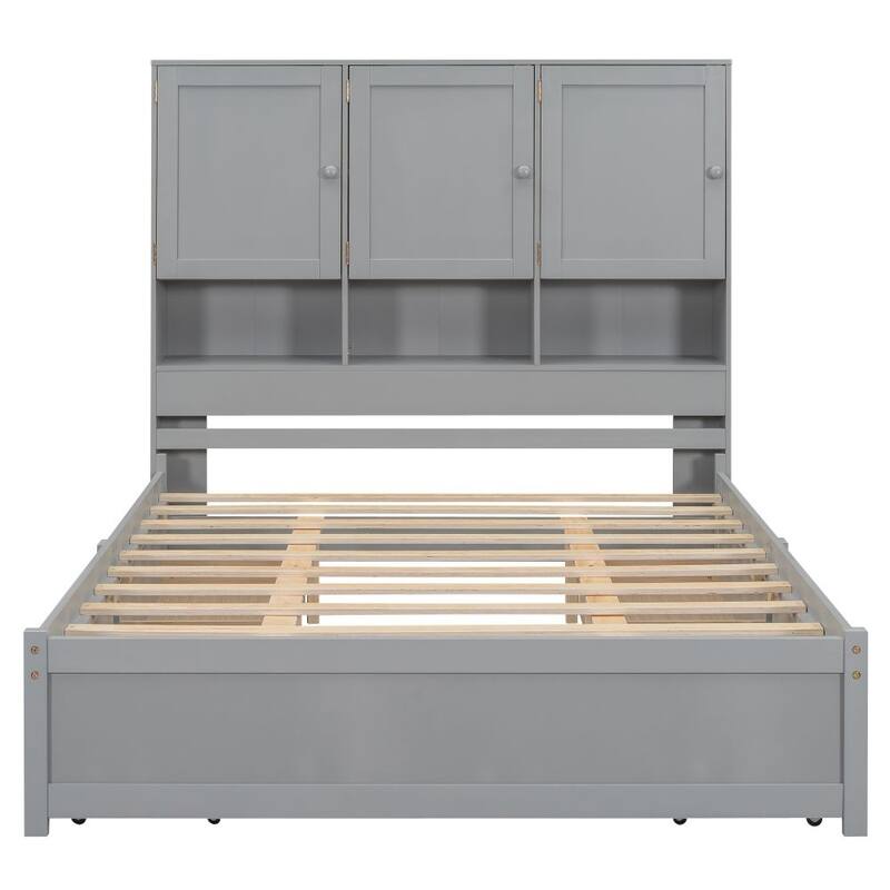 Wood Platform Bed with Storage Headboard and 4 Drawers