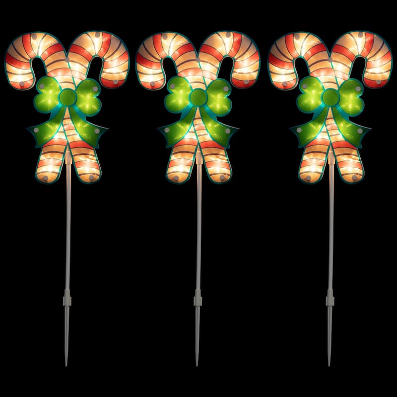 Set of 3 Lighted Holographic Candy Cane Christmas Pathway Markers 25.5"