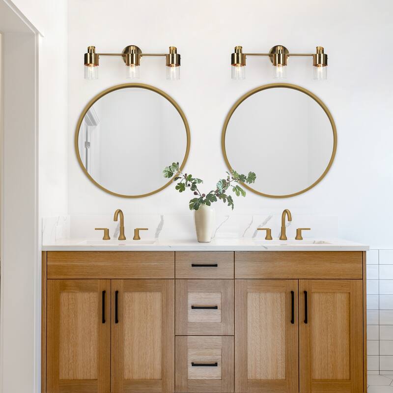 Modern 2/3-Light Dimmable Gold Bathroom Vanity Light Cylinder Glass Wall Sconces