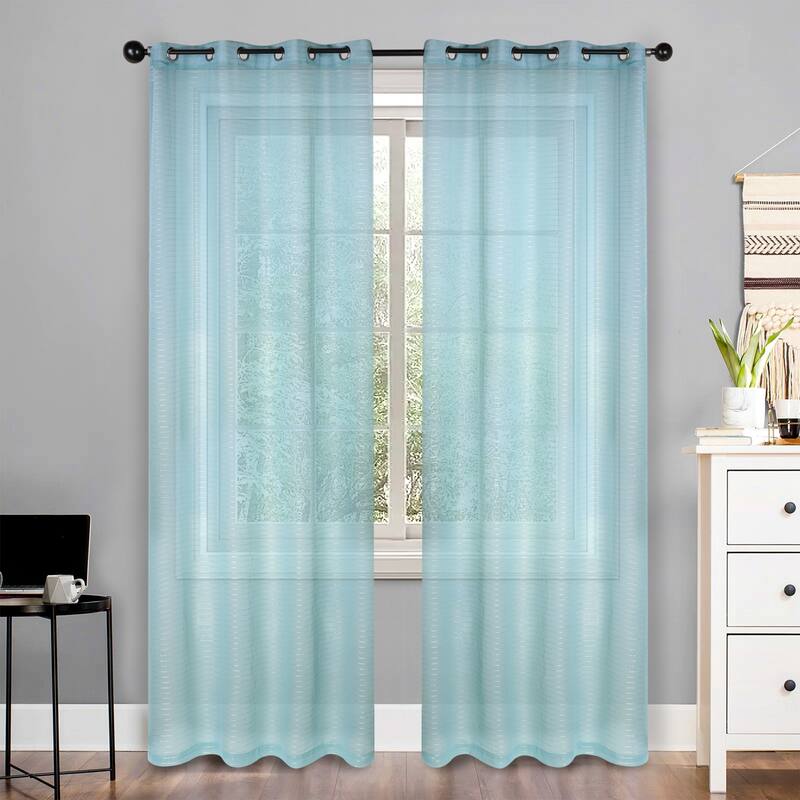 Superior Jackson Striped Machine Washable Sheer Curtains, Set of 2