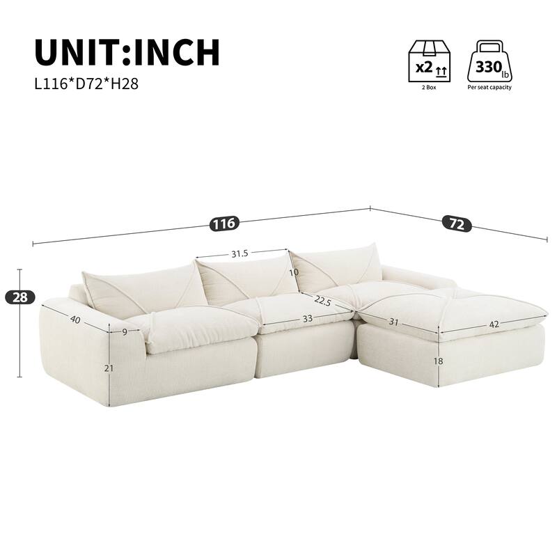 Particle Chenille Sectional Sofa Pull-line Pull-point Design Sofa with Movable Ottoman