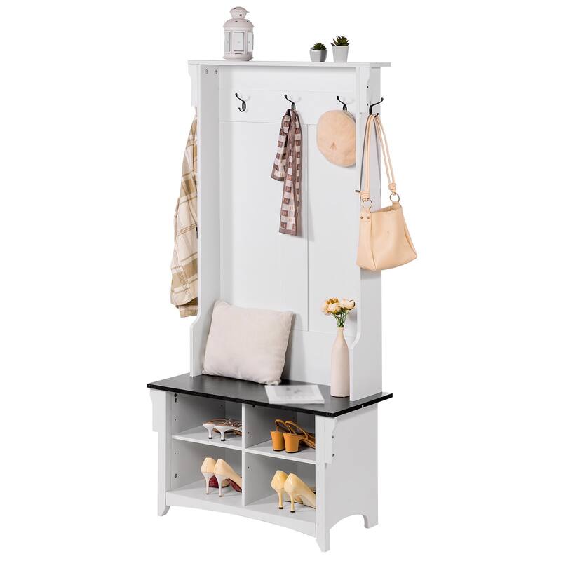 Hall Tree Entryway Bench with Shoe Storage and Coat Hooks 32 Inch Wide - 2.68 x 1.31 x 5.64 ft