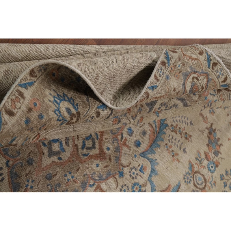 Hand Knotted Oriental 100% Wool Carpet Traditional Floral Beige & Ivories Tabriz Area Rug - 11' 0'' X 8' 2''