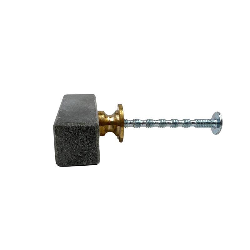 HomeRoots Set of Six Gray Rectangle Knob Stone Drawer Pull Knobs - 5.00 in. x 5.10 in. x 2.60 in.