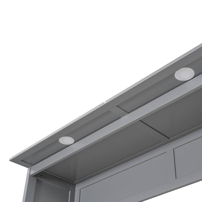 Queen Size Foldable Wall Bed with Shelves, Drawers, and LED Lights, Space-Saving Design, Gray