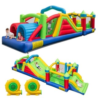 Gymax Inflatable Obstacle Course Bounce House Dual Slides w/2 680 W
