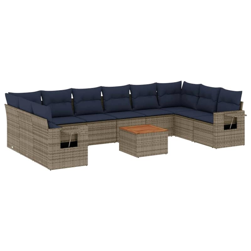 vidaXL 11 Piece Patio Sofa Set with Cushions Black Poly Rattan - 24.4" x 24.4" x 27.2"