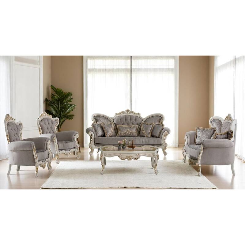 Branza 4 Pieces Living Room Sets 1 Sofa 1 Loveseat 2 Chair - Grey