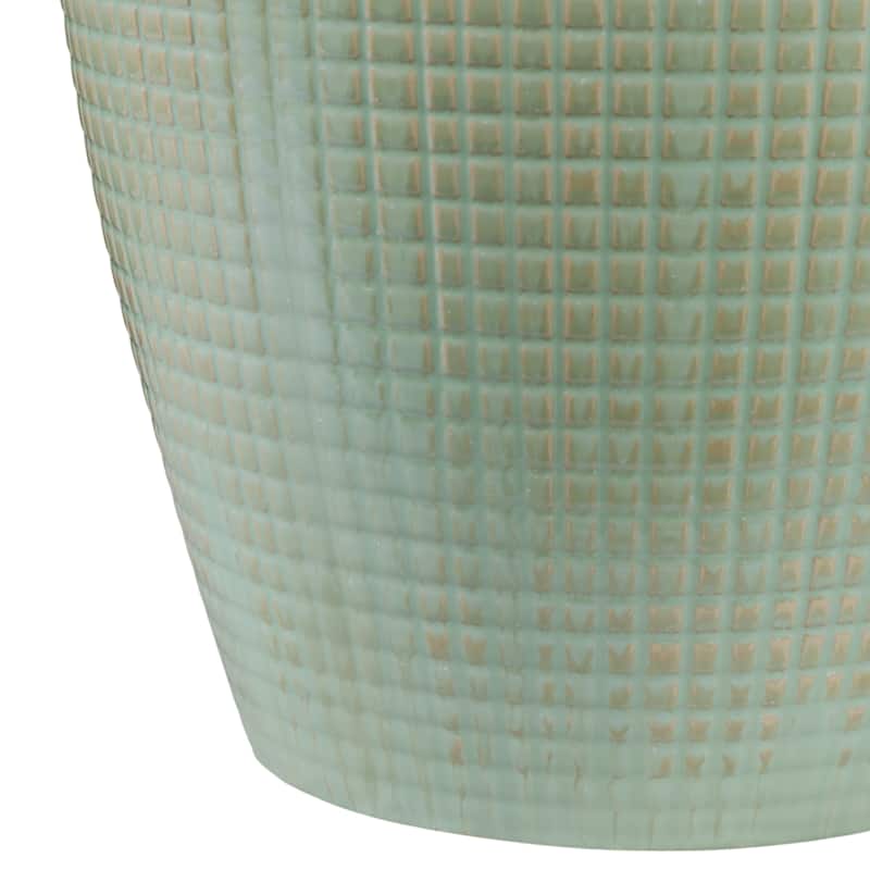 Ceramic Garden Stool Raised-Grid Texture for Home Use - 19" Green