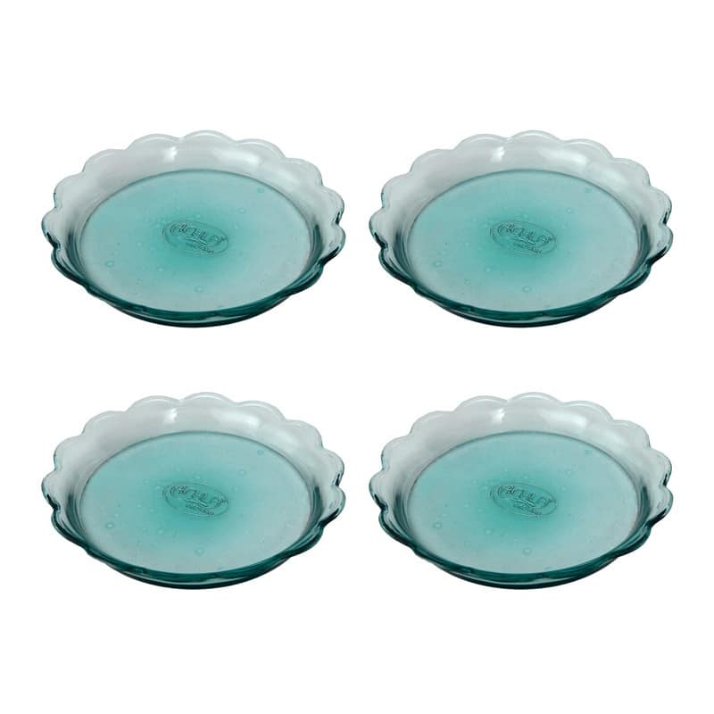 Achla Designs Set of 4 Scalloped Rim Recycled Glass Trays, 6 Inch Diameter, Pale Green