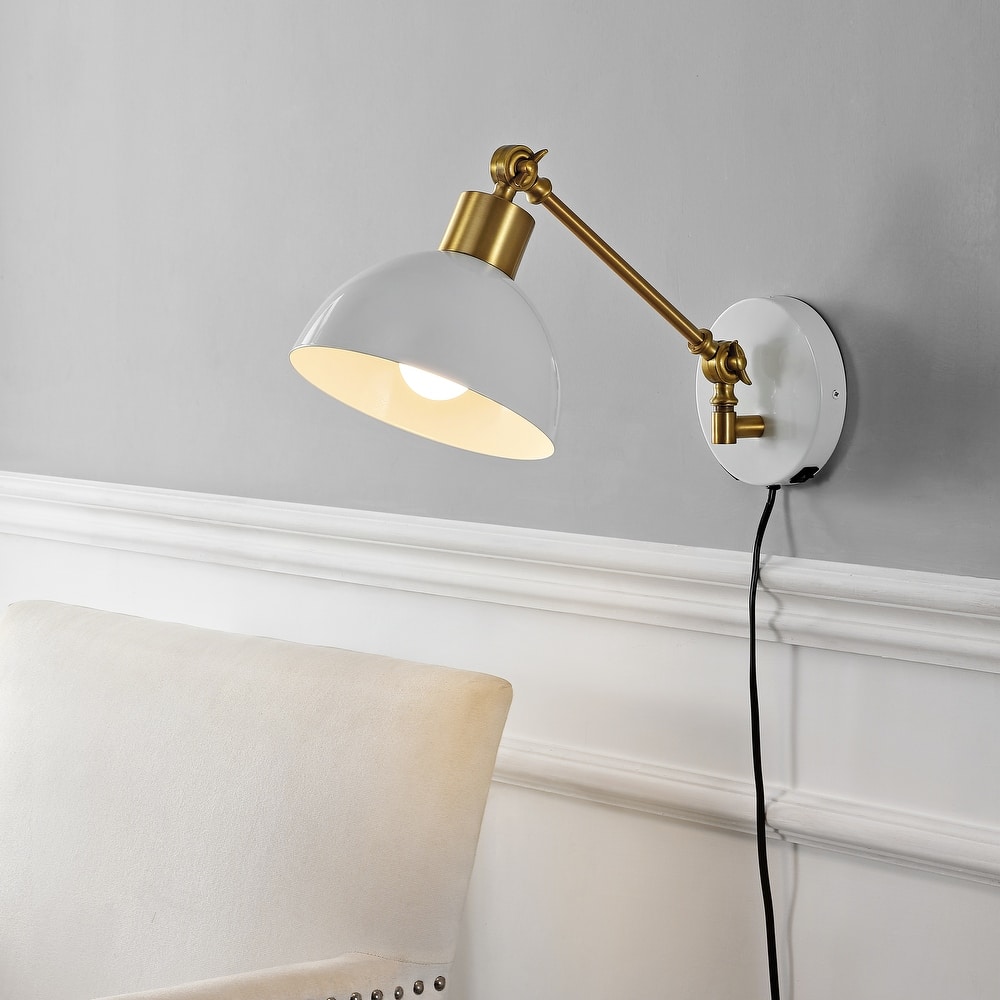 JONATHAN Y Hygge Swing Arm 1-Light Modern Midcentury Iron USB Charging Port LED Sconce