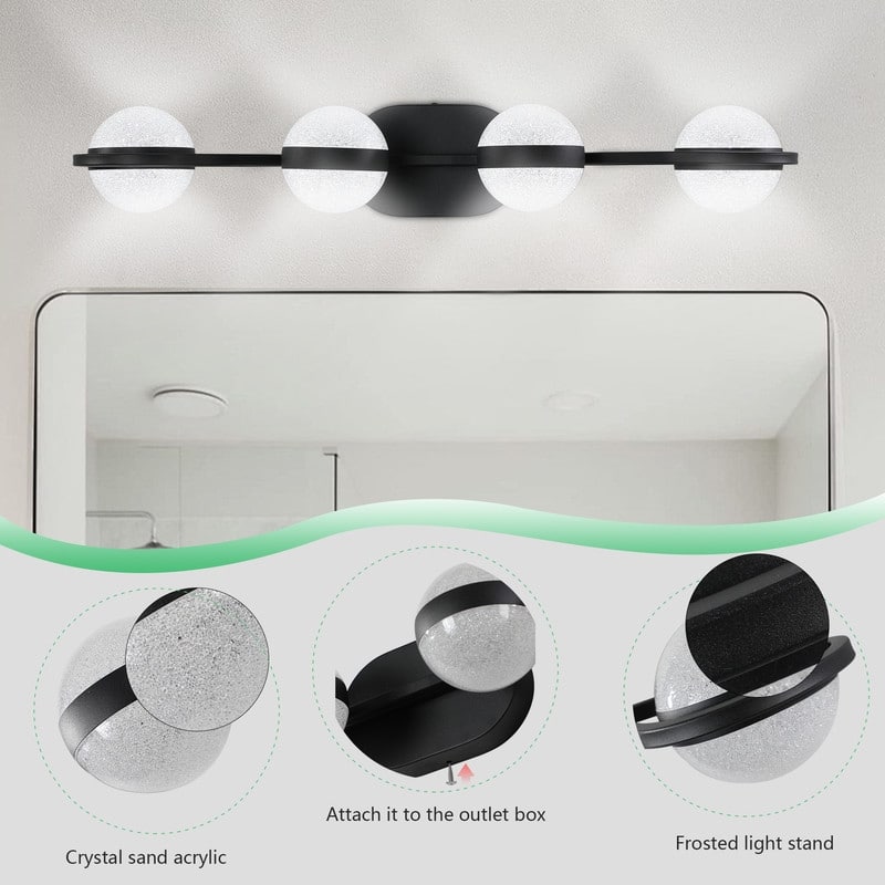 Sleek LED Bathroom Vanity Light – Modern Crystal Sand Acrylic Shade Fixture for Mirror Illumination‌