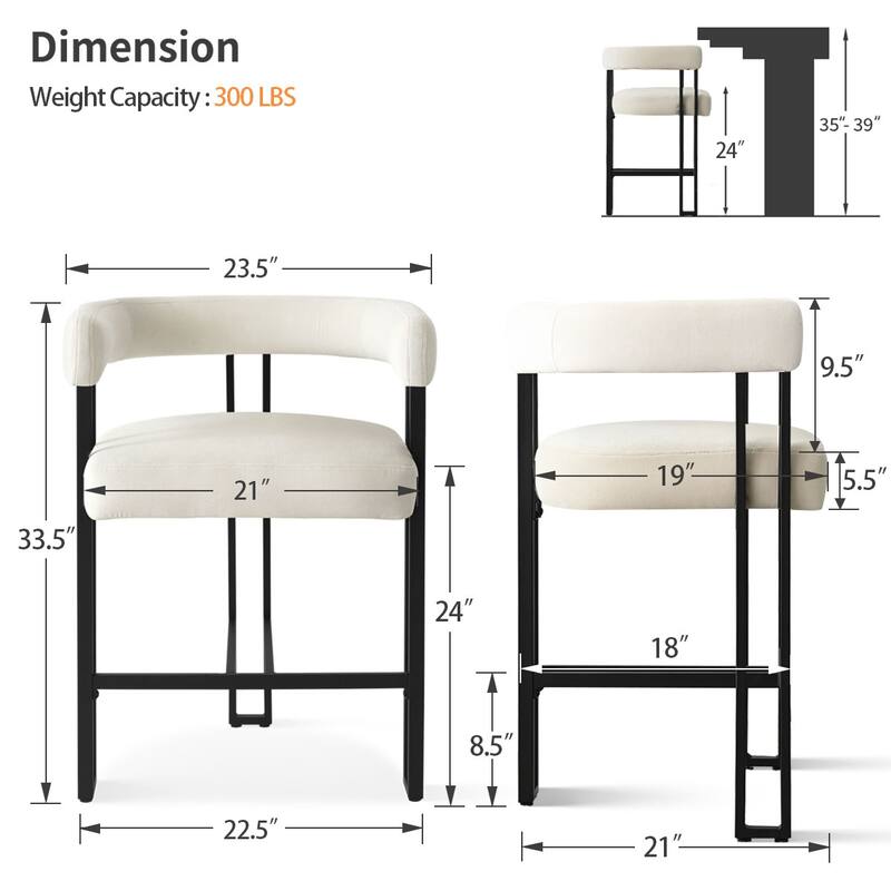 24" Seat Height Upholstered Velvet Solid back Counter Stool (Set os 4)