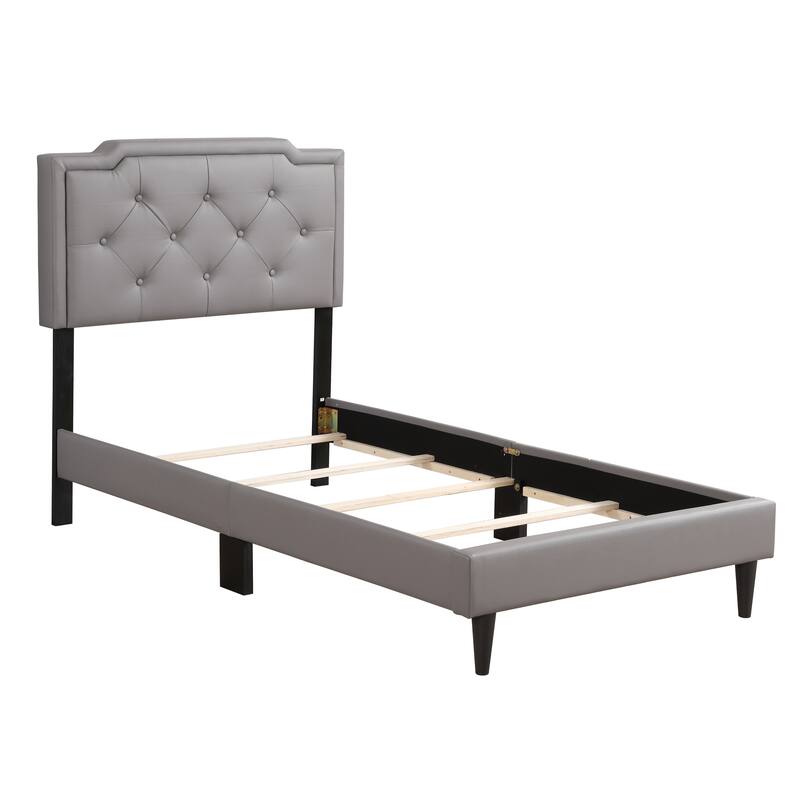 Modern Light Gray Tufted Twin Bed with Adjustable Headboard
