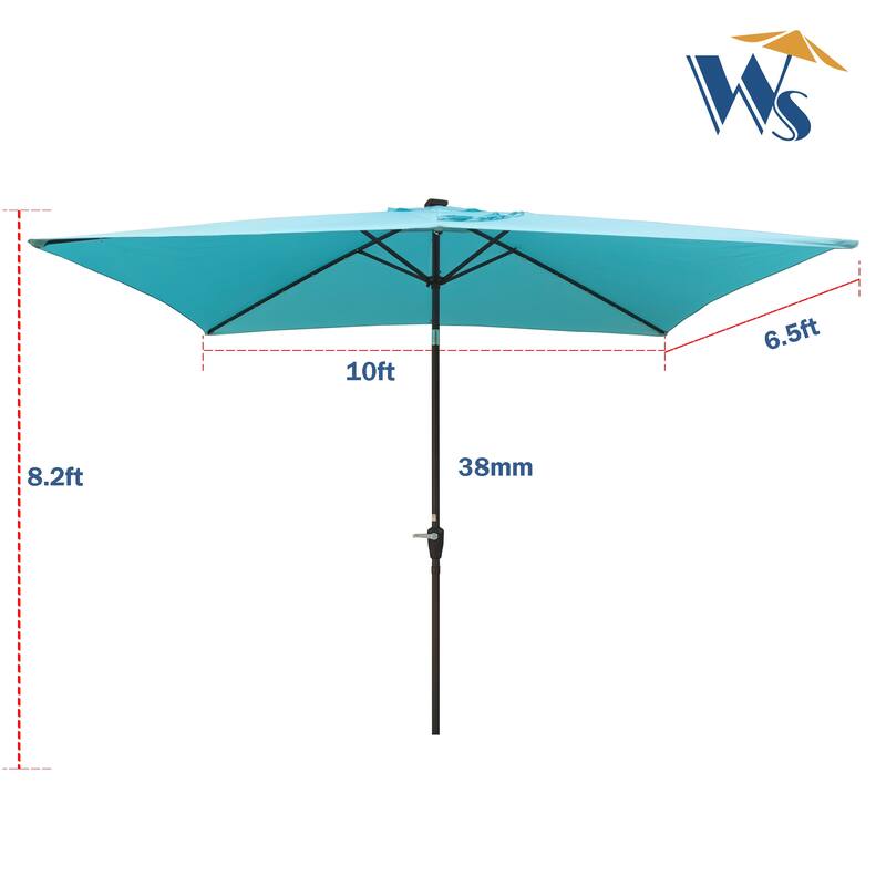 10ft x 6.5ft Rectangular Solar LED Outdoor Umbrella with Crank and Tilt for Garden, Backyard, Pool