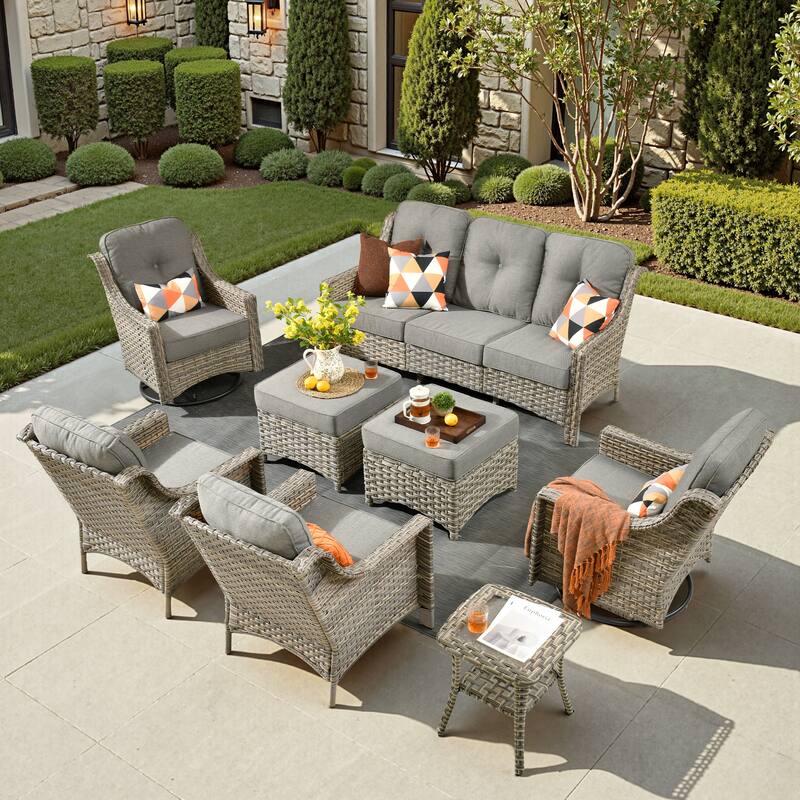 XIZZI 8-piece Patio Furniture Set Wicker Outdoor Swivel Chairs - Dark Grey