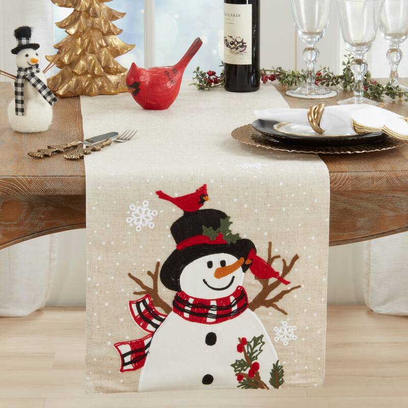Linen Blend Snowman Table Runner - 16"x70"