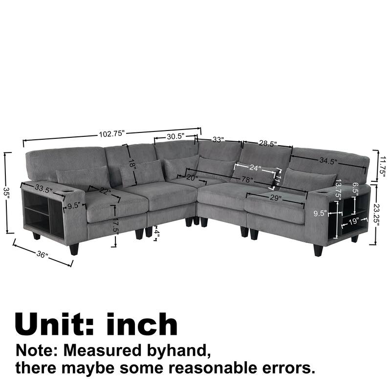 102.75" Corduroy L-Shaped Modular Sectional Sofa with Storage