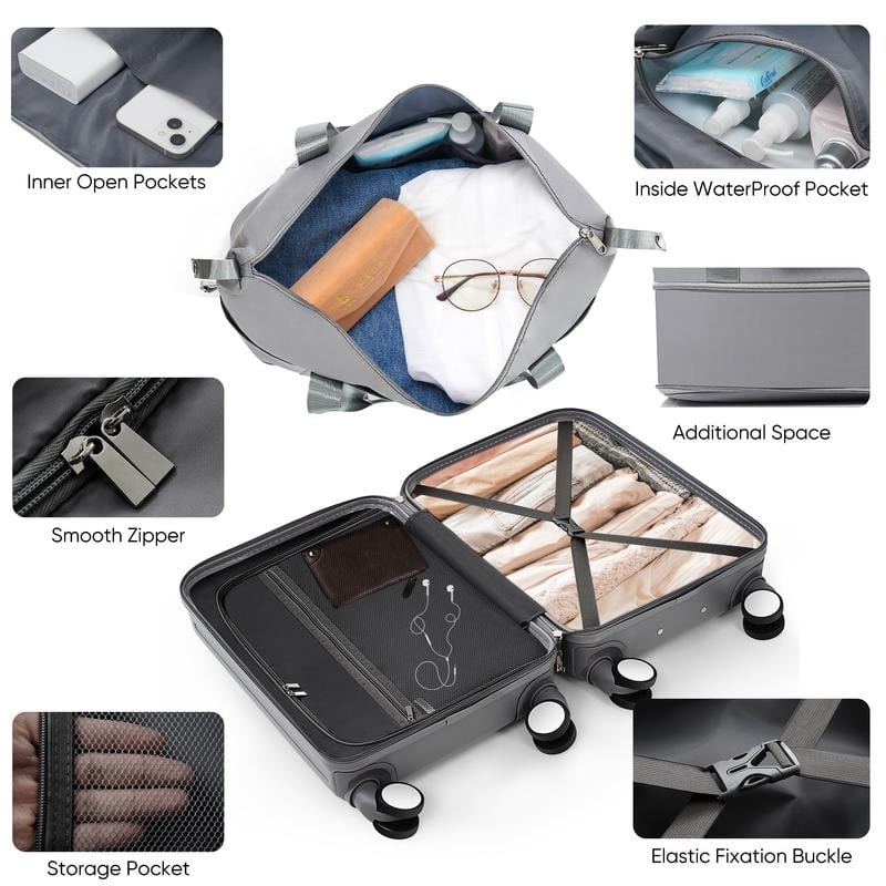Front Opening 20-Inch Carry-On Luggage with Expandable Travel Bag Set