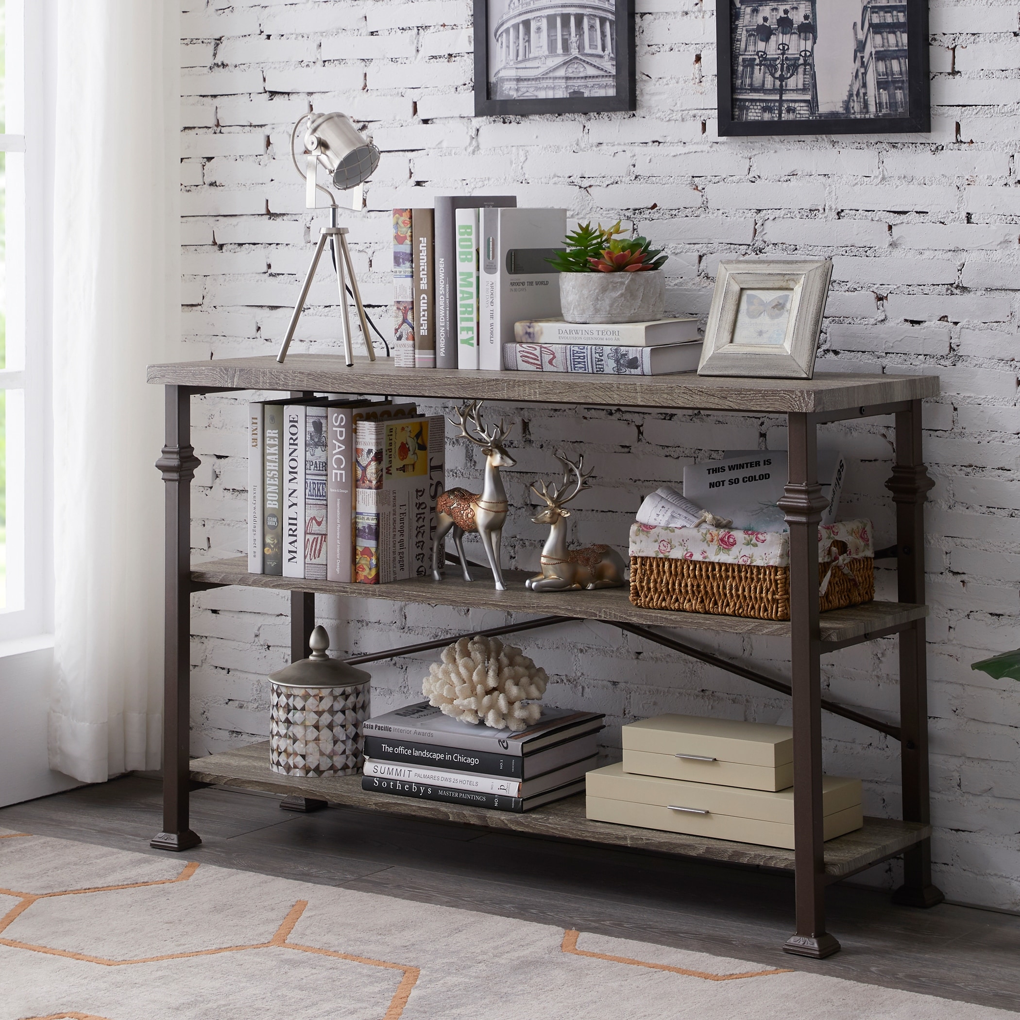 Industrial 3 Tier Console Sofa Table Storage Bookshelf On Sale Overstock 32619811