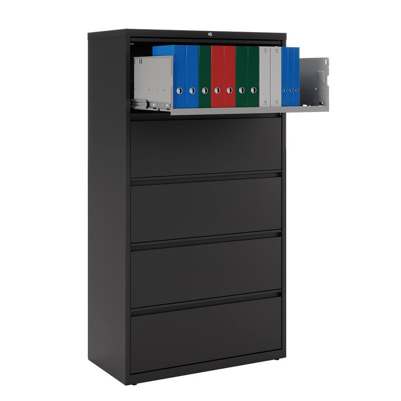 Hirsh 36-in Wide HL10000 Series 5 Drawer Lateral File Cabinet with Posting Shelf and Roll-Out Binder Storage, White