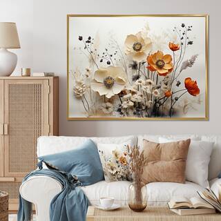 Designart "Bohemian Earthly Floral Collage II" Abstract Framed Canvas Wall Art